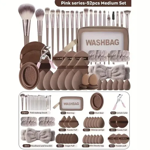 52pcs Set De Maquillaje Pinceles Maquillaje Esponjas Puff