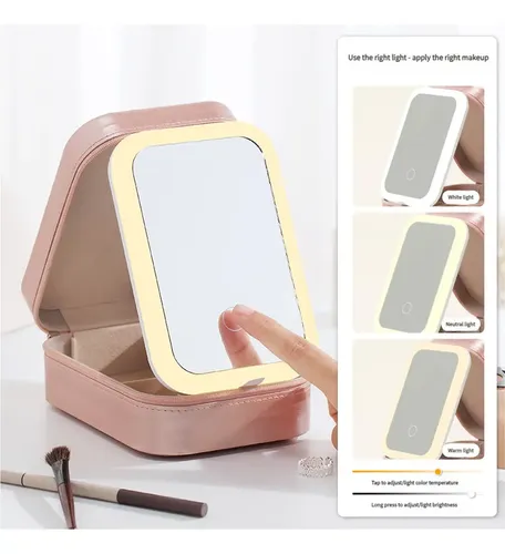 Espejo Portátil Con Luz Led Y Caja De Maquillaje