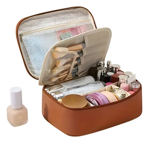 Bolsa Cosmética Impermeable Organizador Viaje Cuero Portátil