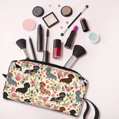 Bolso De Maquillaje Yishow Floral Con Diseño De Dachshund Pa