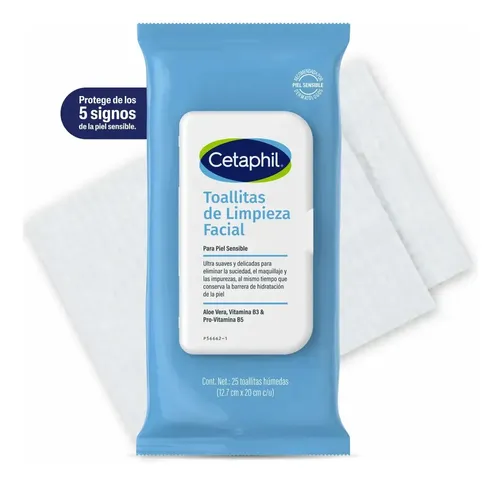 Toallitas De Limpieza Facial Para Piel Sensible Cetaphil Desmaquillantes x 25 Unidades