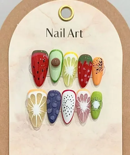 Press On Nail Art Uñas Postizas Diseño Frutas Importadas