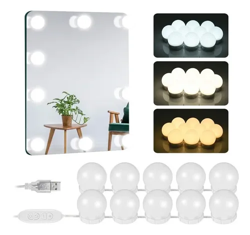 10 Luces Led Para Espejo Hollywood Maquillaje Make Up Usb Luz Calida Y Fria