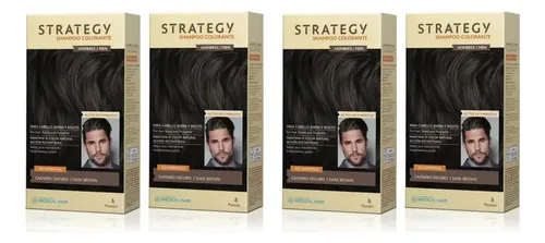 Kit Shampoo Colorante Men Cabello Castaño Oscuro Strategy X4
