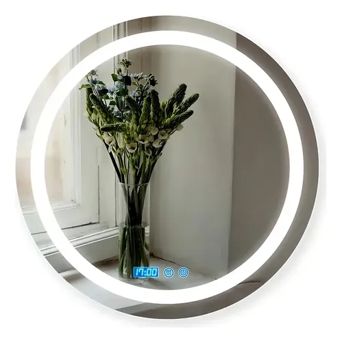 Espejo Redondo Led Luz Fría Táctil Botón Frontal 60cm Smart
