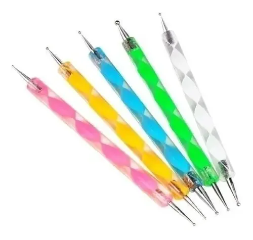 Kit 5 Pinceles Decoración Uñas Semipermanente Doble Punta