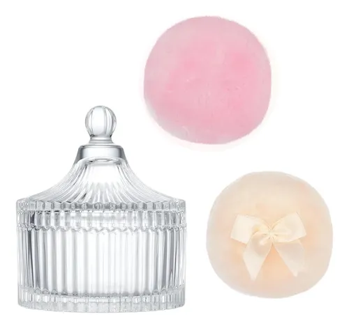 3 Pieces Extra Large Body Powders Puff With Clear Glass