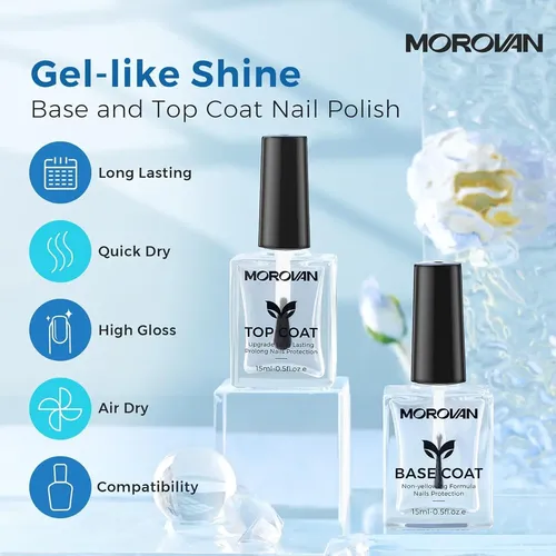 Base Y Top Coat Esmalte De Uñas Morovan 2pcs Secado Rápido