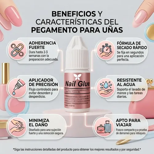 Pegamento Uñas Nail Glue Press On Postizas Autoadhesivas X3