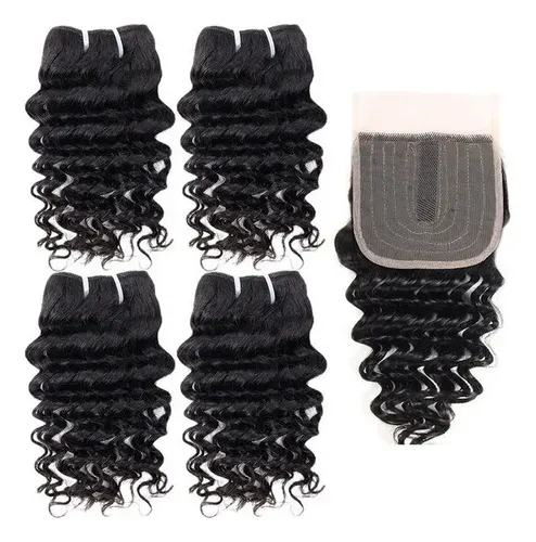 Cortina De Cabello Humano Rizado Cierre Superior 4+1 /5 Cm