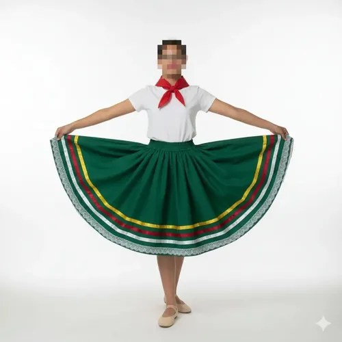 Pollera Rojo Tarantela Con Chaleco Y Cintas Pelo