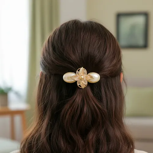 Broche Cabello Flor Dorada Y Pétalos Perlado | Bag X 12