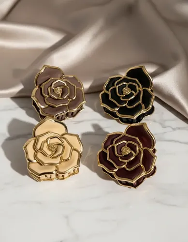 Broche De Pelo Flor Rosa Opaco Con Dorado