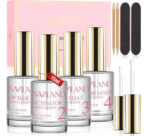 Set De Dip Powder Saviland 15 Ml Base Top Coat Activator