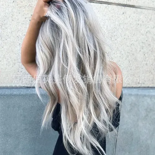Peluquería Mujer Larga Ondas Grandes Negro Gris Degradado T Css0725w1