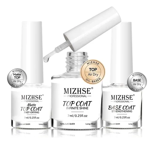 Set De Esmaltes Base Y Top Coat Mizhse Secado Rápido 3pcs